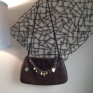 Vintage Brighton Brown Pebbled Leather Purse w/ Removable Toggle Charm Bracelet